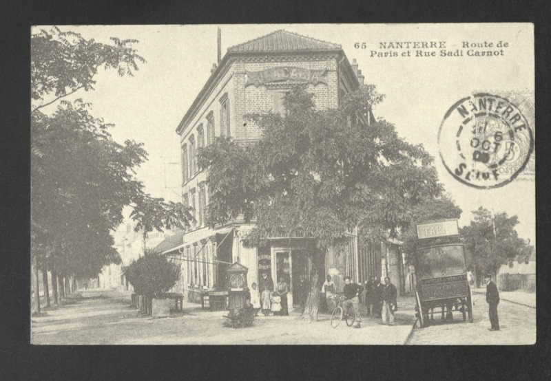 Carte postale ancienne Route de Paris et Rue Sadi Carnot à Nanterre