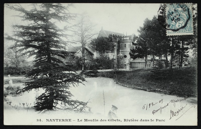 Carte postale ancienne Rivière dans le parc du Moulin des Gibets. à Nanterre