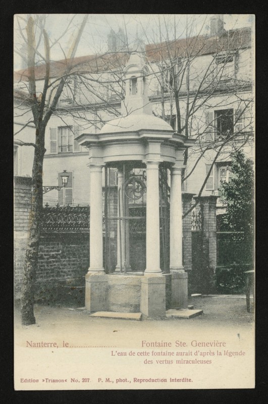 Carte postale ancienne Fontaine Ste Geneviève, l'eau de cette fontaine aurait d'après la légende des vertus miraculeuses à Nanterre