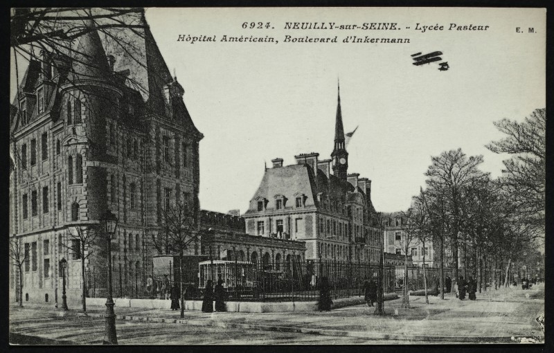 Carte postale ancienne Lycée Pasteur - Hôpital Américain, Boulevard d'Inkermann à Neuilly-sur-Seine