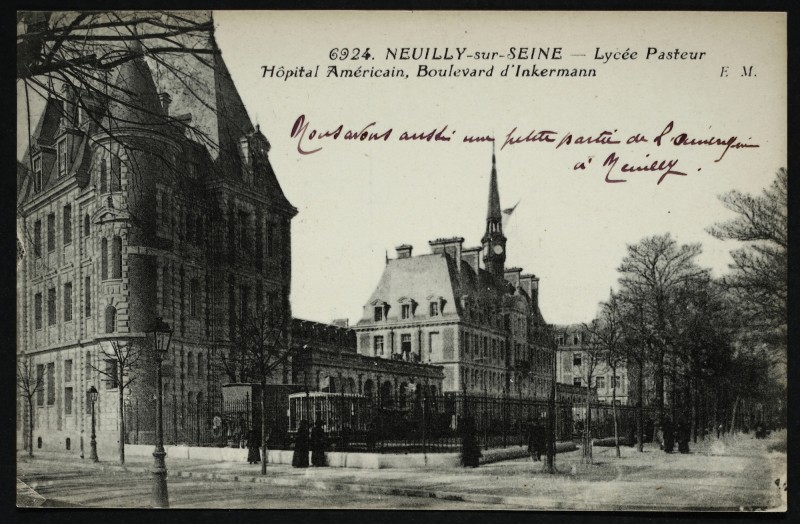 Carte postale ancienne Lycée Pasteur - Hôpital Américain, Boulevard d'Inkermann à Neuilly-sur-Seine