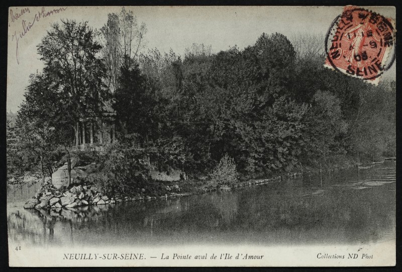 Carte postale ancienne La Pointe aval de L'Ile d'Amour à Neuilly-sur-Seine