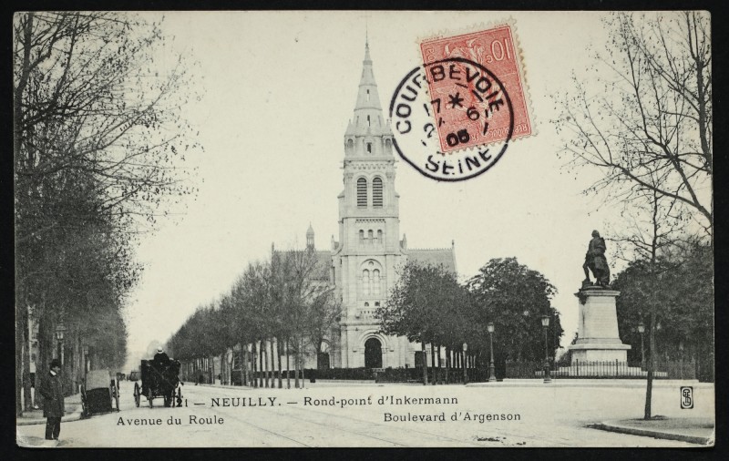 Carte postale ancienne Rond-Point d'Inkermann - Avenue du Roule - Boulevard d'Argenson à Neuilly-sur-Seine