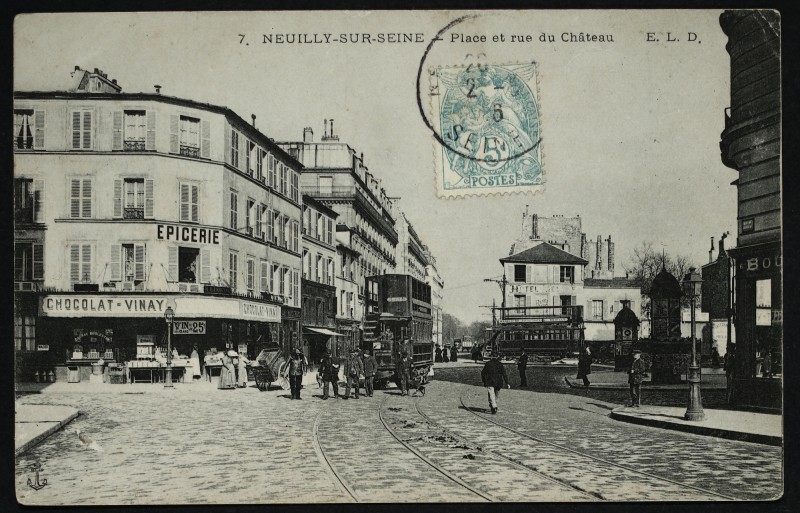 Carte postale ancienne Place et rue du Château à Neuilly-sur-Seine