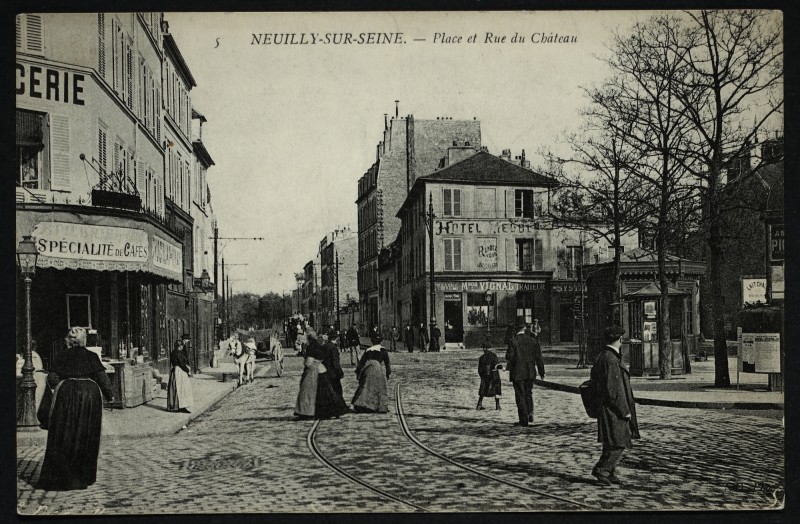 Carte postale ancienne Place et Rue du Château à Neuilly-sur-Seine