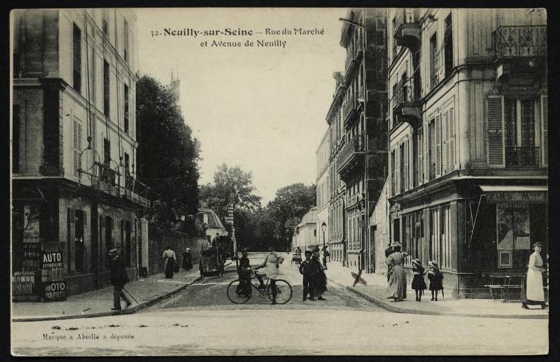 Carte postale ancienne Rue du Marché et Avenue de Neuilly à Neuilly-sur-Seine