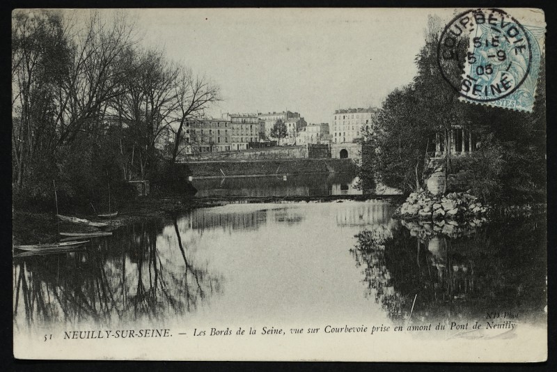 Carte postale ancienne Les Bords de la Seine, vue sur Courbevoie prise en amont du Pont de Neuilly à Neuilly-sur-Seine