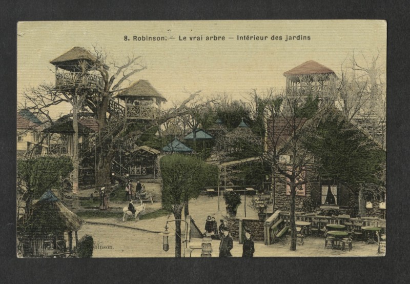 Carte postale ancienne Robinson - Le vrai arbre - Intérieur des jardins au Plessis-Robinson