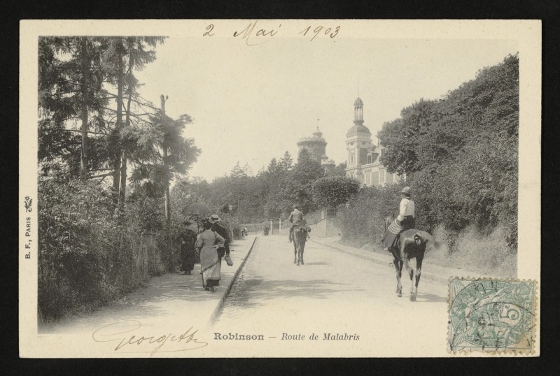 Carte postale ancienne Robinson - Route de Malabris (sic) au Plessis-Robinson