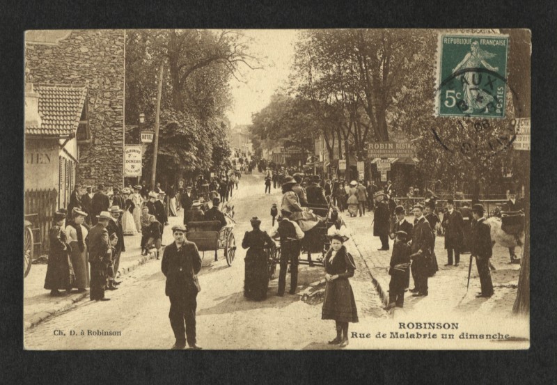 Carte postale ancienne Robinson - Rue de Malabrie un dimanche au Plessis-Robinson