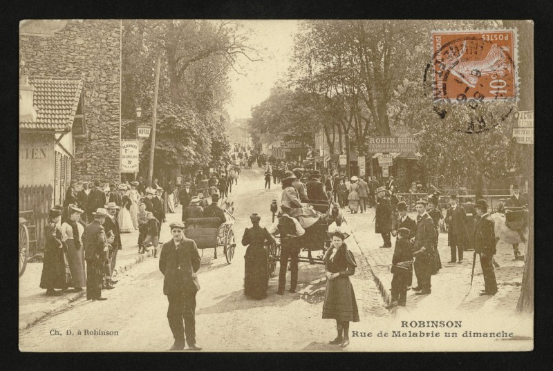Carte postale ancienne Robinson - Rue de Malabrie un dimanche au Plessis-Robinson