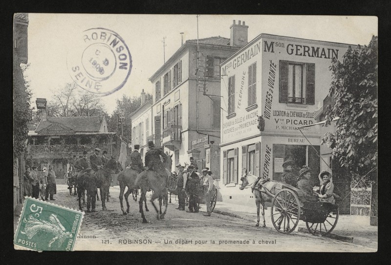 Carte postale ancienne Robinson - Un départ pour la promenade à cheval au Plessis-Robinson