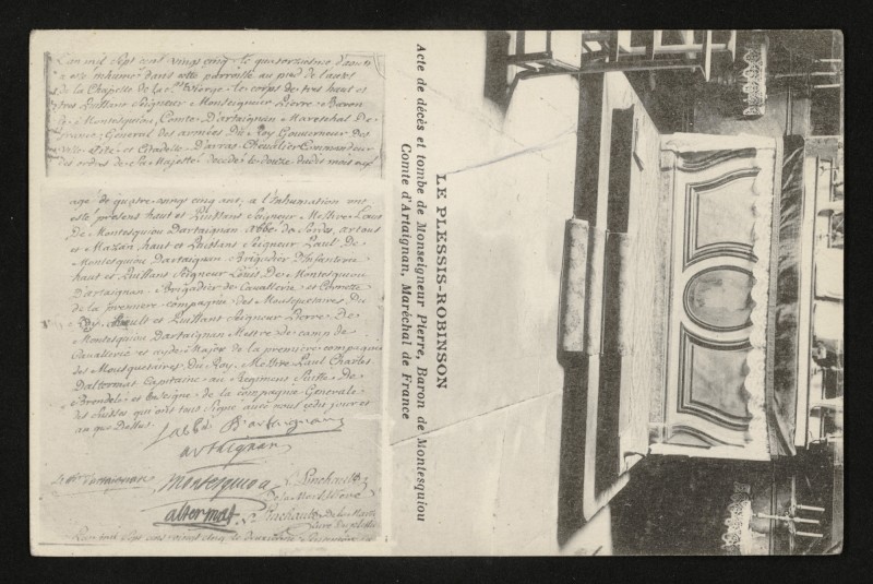 Carte postale ancienne Acte de décès et tombe de Monseigneur Pierre, Baron de Montesquiou comte d'Artaignan, Maréchal de France au Plessis-Robinson