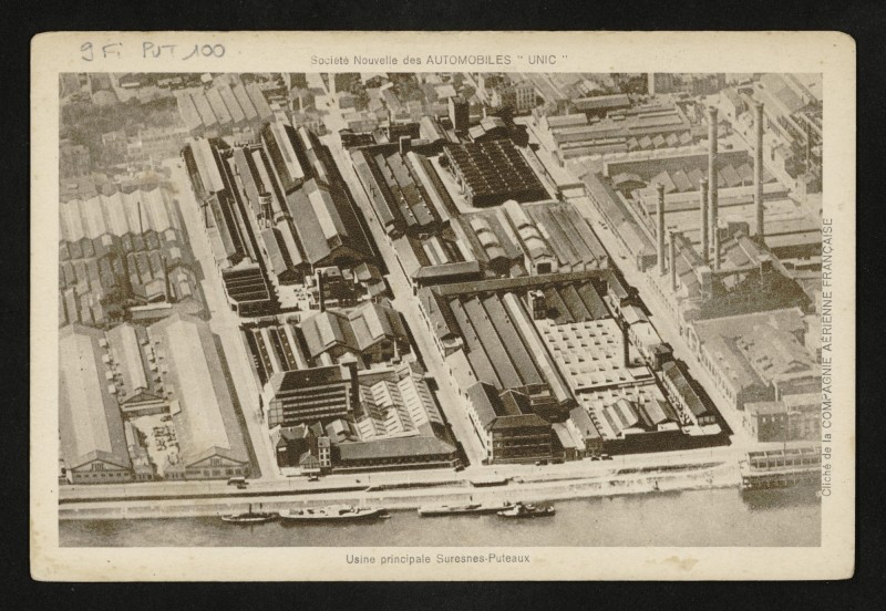 Carte postale ancienne Société Nouvelle des Automobiles "UNIC" : Usine principale Suresnes-Puteaux à Puteaux