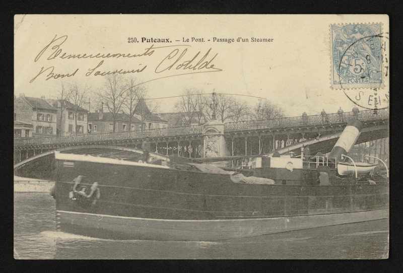 Carte postale ancienne Le Pont - Passage d'un Steamer à Puteaux