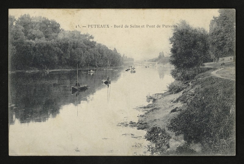 Carte postale ancienne Bord de Seine et Pont de Puteaux à Puteaux