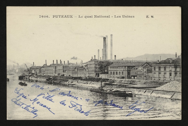 Carte postale ancienne Le quai National - Les Usines à Puteaux