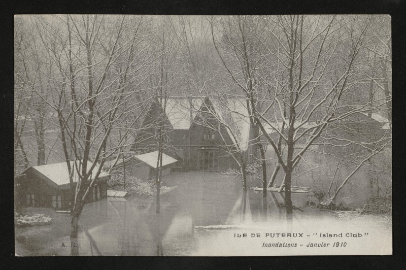 Carte postale ancienne Ile de Puteaux - "Island Club"- inondations - Janvier 1910 à Puteaux