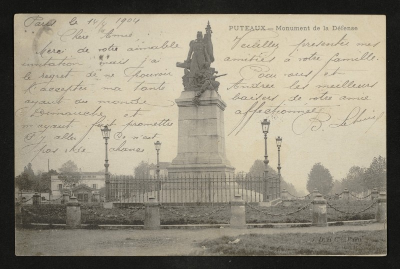 Carte postale ancienne Monument de la Défense à Courbevoie