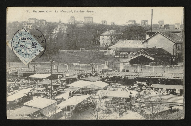 Carte postale ancienne Le Marché, l'usine Soyer à Puteaux