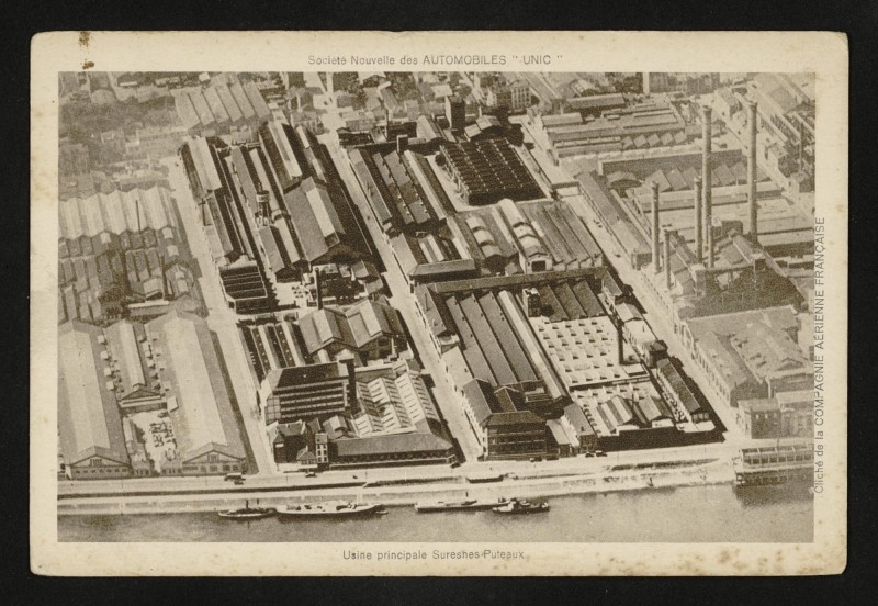 Carte postale ancienne Société Nouvelle des Automobiles "UNIC" : Usine principale Suresnes-Puteaux à Puteaux