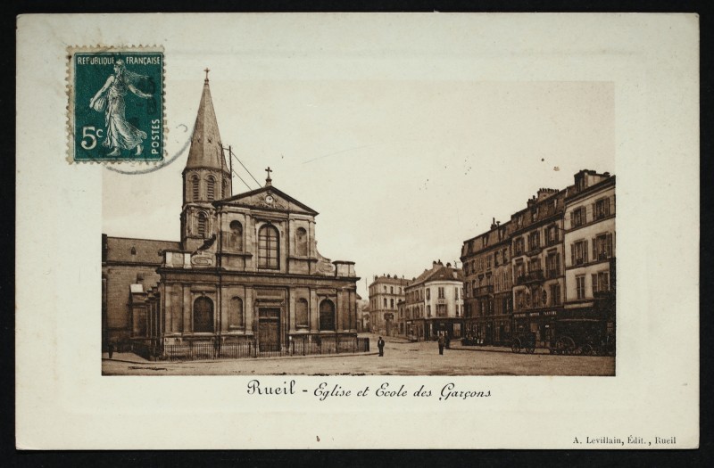 Carte postale ancienne Eglise et école des garçons à Rueil-Malmaison