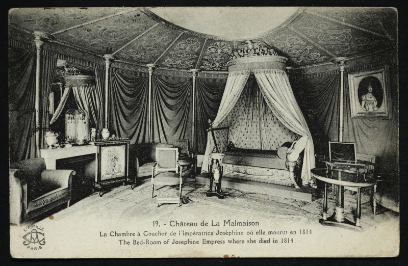 Carte postale ancienne Château de la Malmaison - La Chambre à Coucher de l'Impératrice Joséphine où elle mourut en 1814. The Bed-Room of Josephine Empress where she died in 1814 à Rueil-Malmaison