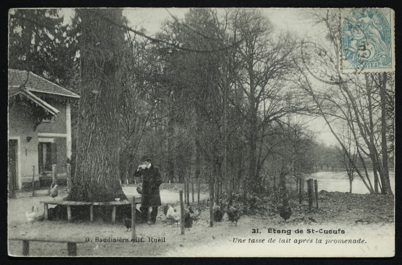 Carte postale ancienne Etang de St-Cucufa - Une tasse de lait après la promenade à Rueil-Malmaison