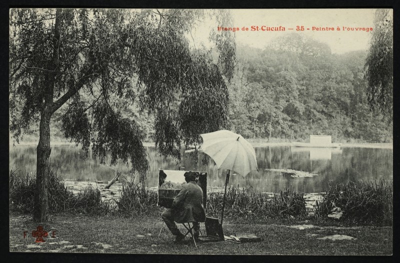 Carte postale ancienne Etangs de St-Cucufa - Peintre à l'ouvrage à Rueil-Malmaison