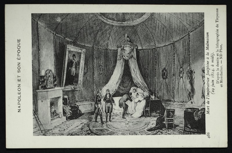 Carte postale ancienne Mort de l'Impératrice Joséphine à la Malmaison (29 juin 1814, à midi). D'après le dessin et la lithographie de Tirpenne et Monthelier à Rueil-Malmaison
