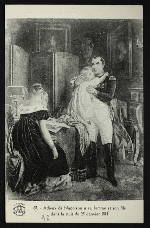 Carte postale ancienne Adieux de Napoléon à sa femme et son fils dans la nuit du 25 janvier 1814 à Rueil-Malmaison