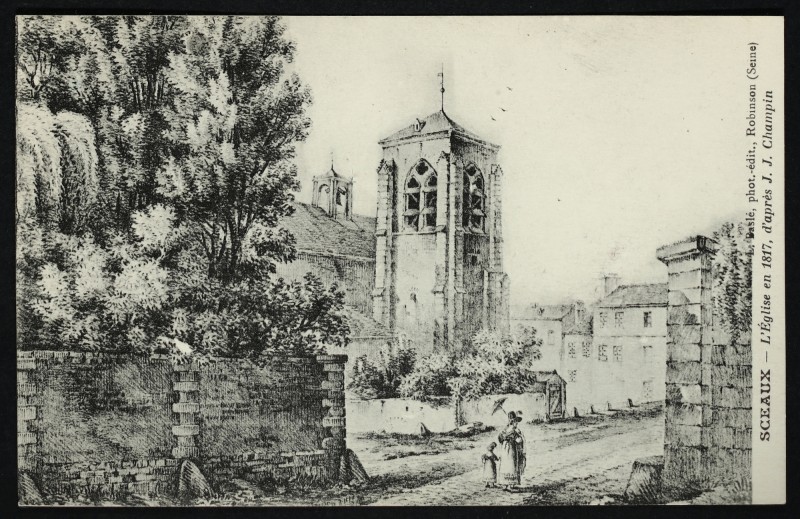 Carte postale ancienne L'Eglise en 1817, d'après J.J. Champin à Sceaux