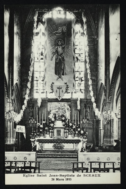 Carte postale ancienne Eglise saint Jean-Baptiste de Sceaux 26 mars 1933 à Sceaux