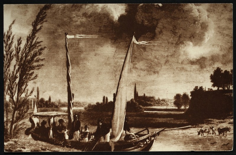 Carte postale ancienne Le Roi Louis-Philippe et sa famille en barque à Neuilly, peinture de Roehn à Sceaux