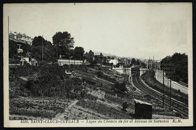 Carte postale ancienne Saint-Cloud Coteaux - Ligne du Chemin de fer et Avenue de Suresnes à Saint-Cloud