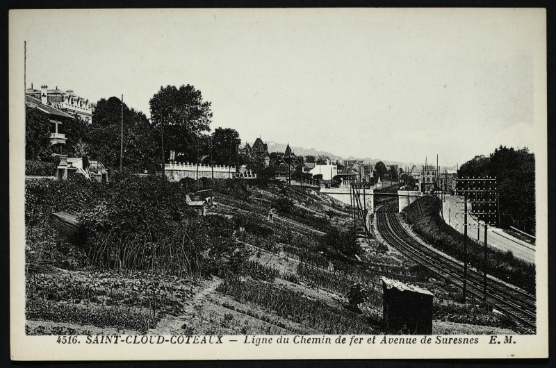 Carte postale ancienne Saint-Cloud Coteaux - Ligne du Chemin de fer et Avenue de Suresnes à Saint-Cloud