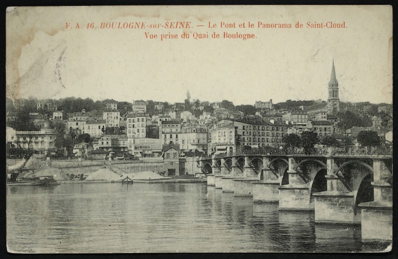 Carte postale ancienne Le Pont et le Panorama de Saint-Cloud. Vue prise du Quai de Boulogne à Saint-Cloud