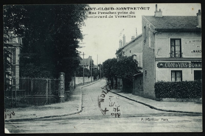 Carte postale ancienne Saint-Cloud-Montretout - Rue preschez prise du Boulevard de Versailles à Saint-Cloud