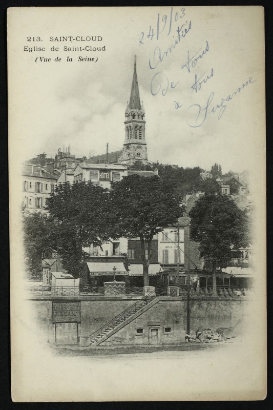Carte postale ancienne Eglise de Saint-Cloud (Vue de la Seine) à Saint-Cloud