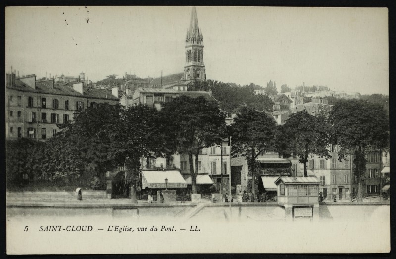Carte postale ancienne Saint-Cloud L'Eglise - Vue du Pont à Saint-Cloud