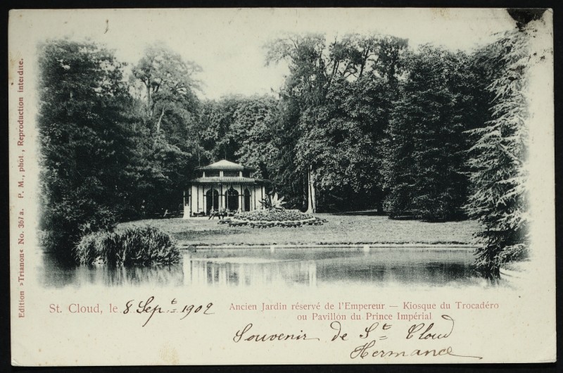 Carte postale ancienne Ancien Jardin réservé de l'Empereur. Kiosque du Trocadéro ou Pavillon du Prince Impérial à Saint-Cloud