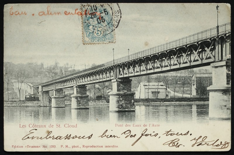 Carte postale ancienne Les Coteaux de St. Cloud - Pont des Eaux de l'Avre à Saint-Cloud