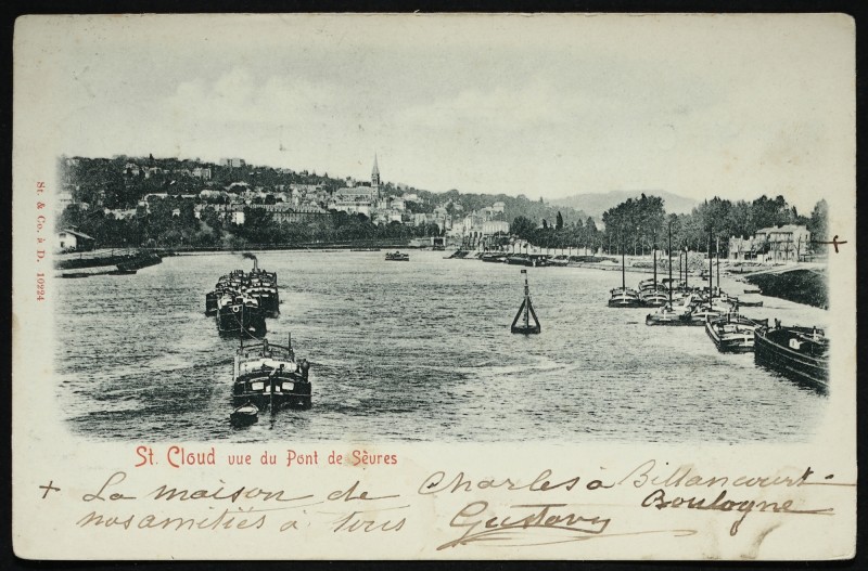 Carte postale ancienne St. Cloud vue du Pont de Sèvres à Saint-Cloud