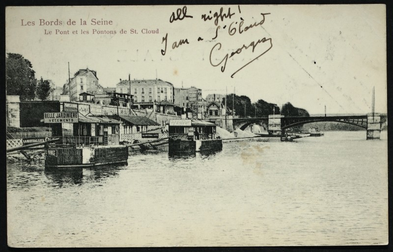 Carte postale ancienne Les Bords de la Seine - Le Pont et les Pontons de St. Cloud à Saint-Cloud