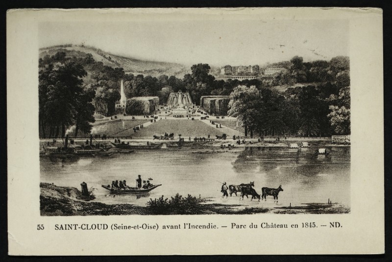 Carte postale ancienne Saint-Cloud avant l'incendie - Parc du Château en 1845 à Boulogne-Billancourt