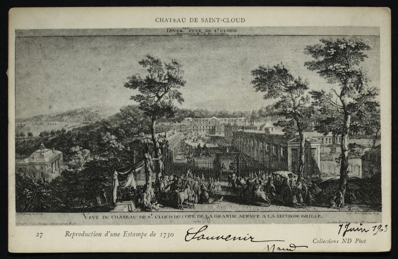 Carte postale ancienne Château de Saint-Cloud .Reproduction d'une Estampe de 1730 à Saint-Cloud