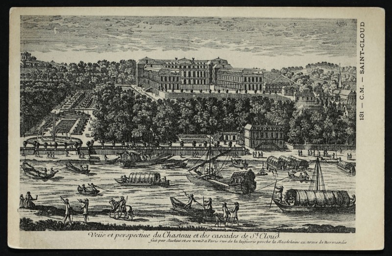 Carte postale ancienne Veüe et perspective du Chasteau et des cascades de St. Cloud [Reproduction d'une gravure] à Saint-Cloud