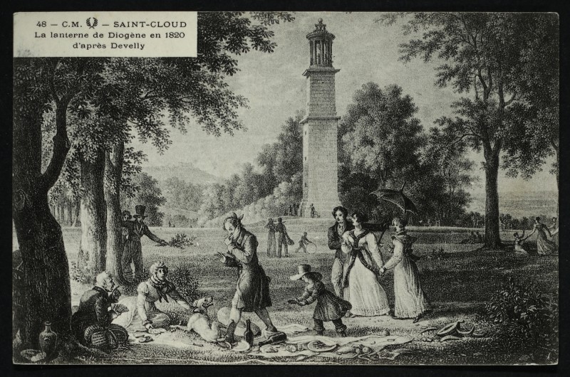 Carte postale ancienne La lanterne de Diogène en 1820 d'après Develly à Saint-Cloud