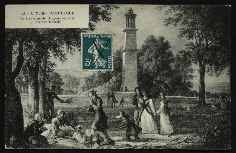 Carte postale ancienne La lanterne de Diogène en 1820 d'après Develly à Saint-Cloud