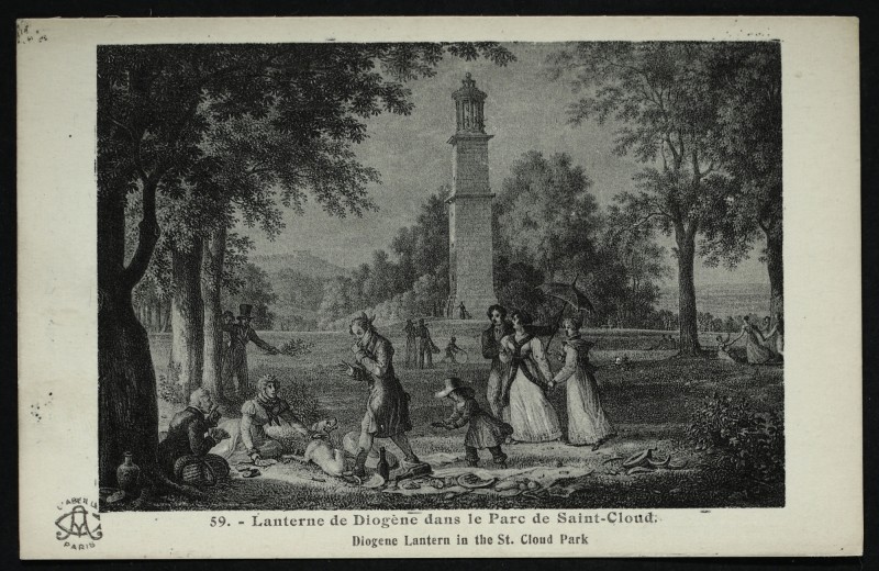 Carte postale ancienne Lanterne de Diogène dans le Parc de Saint-Cloud - Diogene Lantern in the St. Cloud Parc [Reproduction d'une gravure] à Saint-Cloud